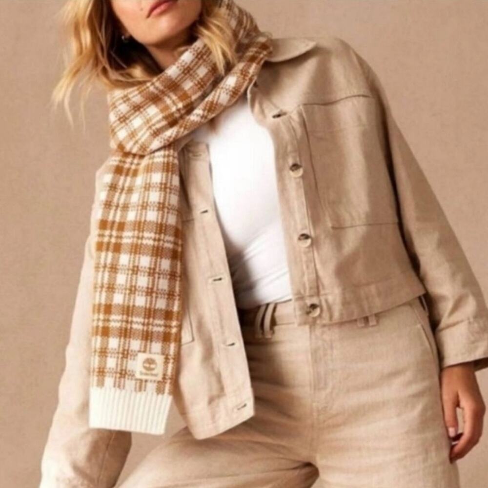 Timberland Tan Buffalo Plaid Scarf NEW